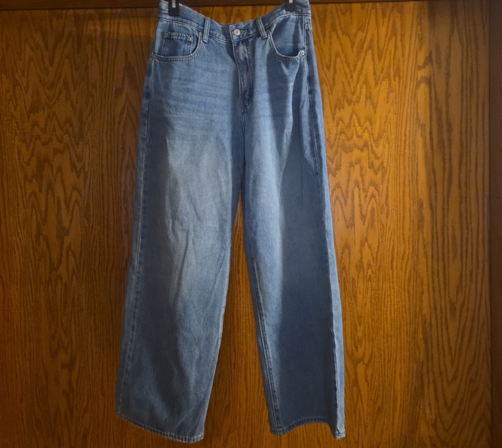next Wide Leg Flare Jeans in Light Blue Denim